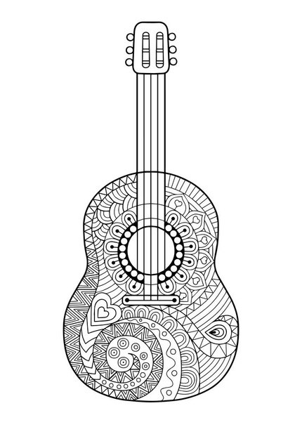 Coloring Book for adult and relax. Guitar. Maxican - Vector, Image