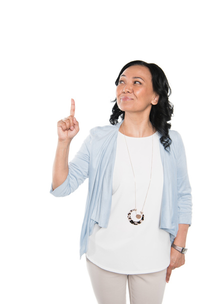 casual asiático mujer apuntando con dedo
 - Foto, Imagen