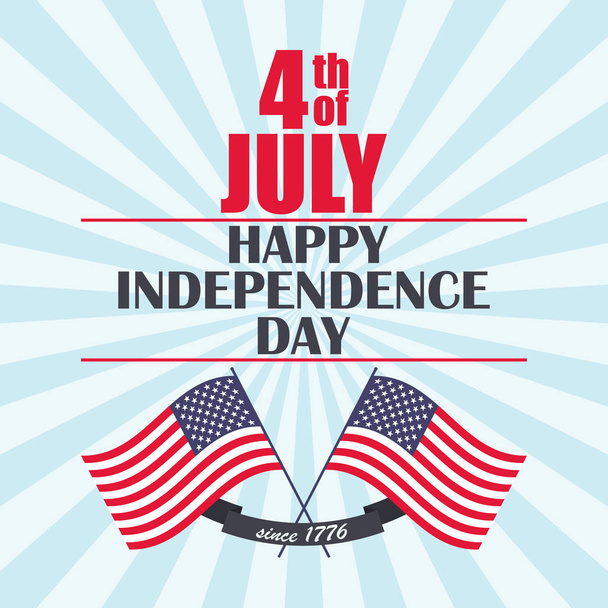 Vector Happy Independence Day background with USA flag, ribbon and lettering. Template for Independence Day. - Vector, Image