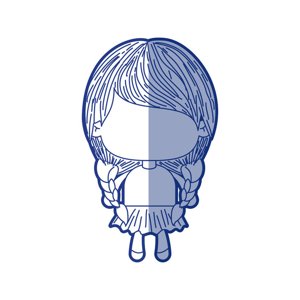blauschattige Silhouette eines gesichtslosen kleinen Mädchens mit Zöpfen und geflochtenen Haaren - Vektor, Bild
