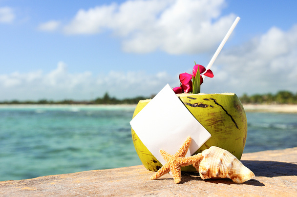 Caribbean paradise beach coconuts cocktail - Photo, Image