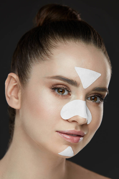 Woman Beauty Face With Mask. Close Up Of Female With Patches - Photo, Image