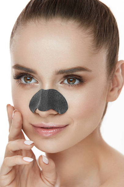 Beautiful Woman With Beauty Face And Skin Care Patch On Nose - Valokuva, kuva