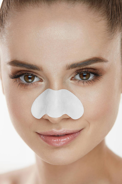 Beautiful Woman Face With Skin Care Patch On Nose - Photo, image