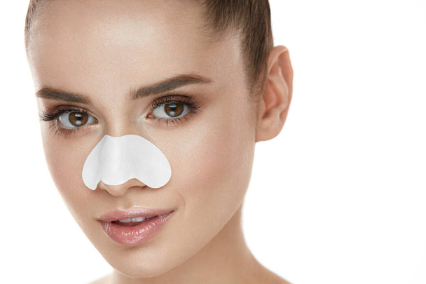 Beautiful Woman Face With Skin Care Patch On Nose - Fotó, kép