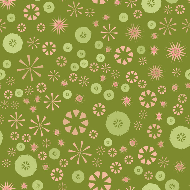 Abstract green simple seamless pattern for design. Vector background with geometric stars and flowers. Circular colorful texture for textile, warping paper, childs clothes - Vecteur, image