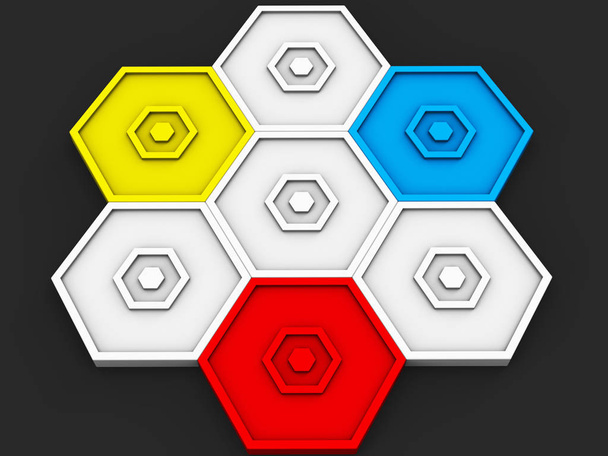 Μικρό εικονίδιο σχήμα - κόκκινο, μπλε, κίτρινο και λευκά εξάγωνα - Φωτογραφία, εικόνα