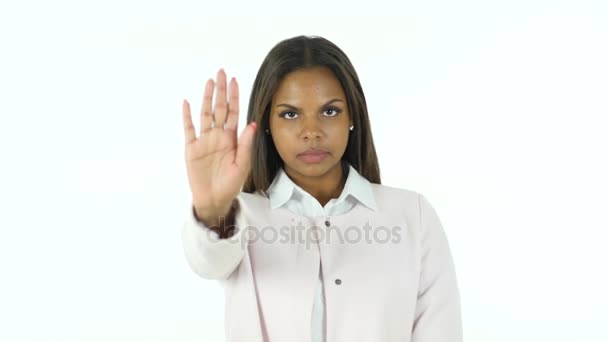 Señal de stop de gestación de mujer afroamericana con mano
 - Imágenes, Vídeo