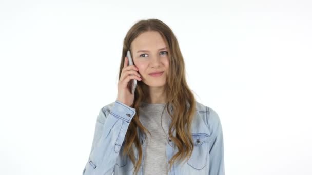 Talking on Phone, Woman on White Background - Imágenes, Vídeo