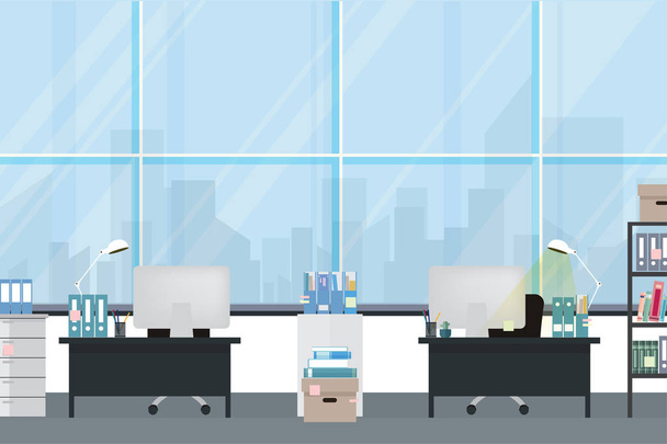 Office interior with computers, furniture and documents - Vector, Image