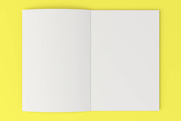Blank white open brochure mock-up on yellow background - Fotoğraf, Görsel