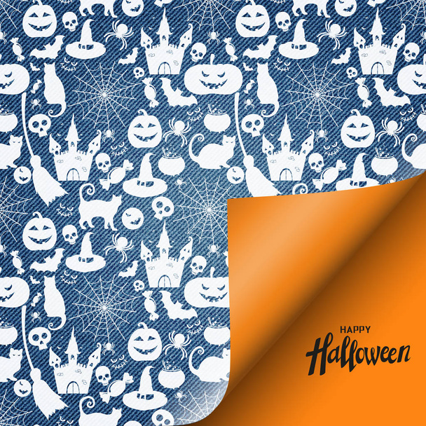 Halloween pattern on denim background. - Vektor, kép