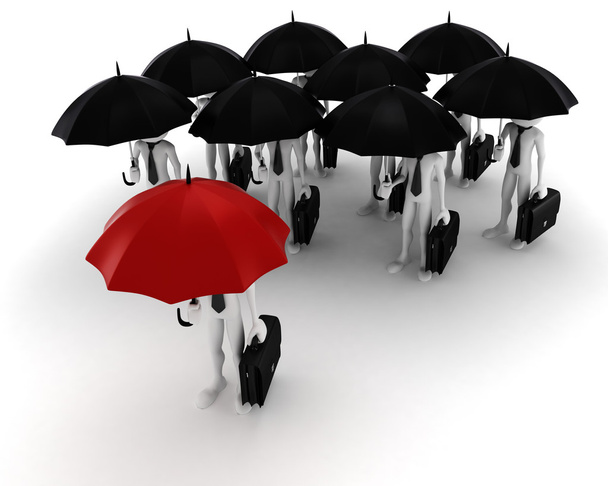 3d man holding an umbrella, security in business concept - Foto, afbeelding