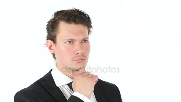 Thinking, Brainstorming Young Businessman on White Background - Footage, Video
