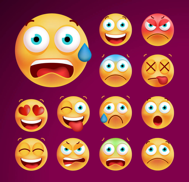 Set di simpatiche Emoticon su sfondo nero. Illustrazione vettoriale isolata
  - Vettoriali, immagini