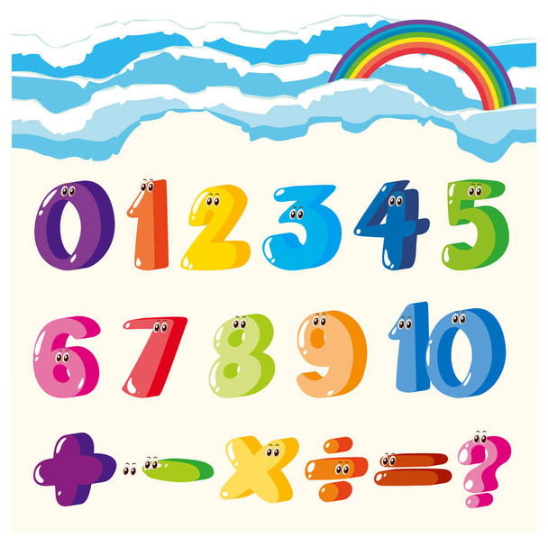 Σχεδιασμός γραμματοσειράς για τους αριθμούς και τα σημάδια σε πολλά χρώματα - Διάνυσμα, εικόνα