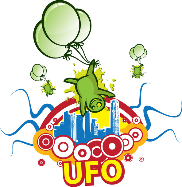 Green aliens ufo - Wektor, obraz