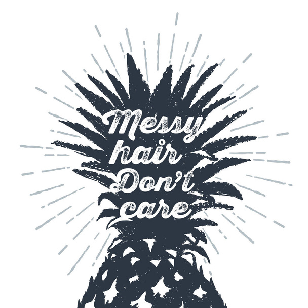 Hand drawn label with textured pineapple vector illustration and lettering. - Vettoriali, immagini