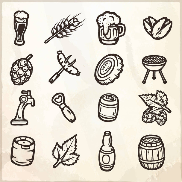 Set of hand drawn beer icons. - Vector, afbeelding