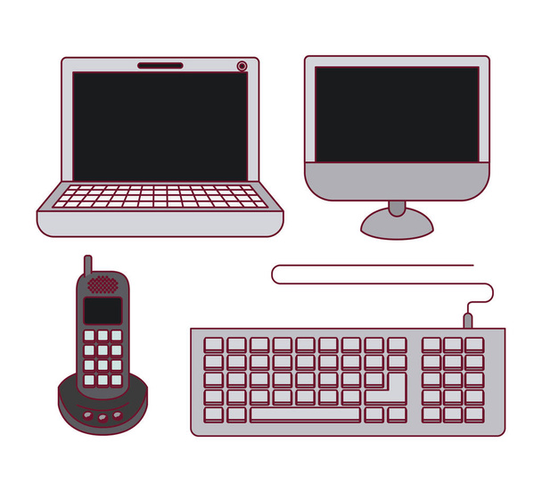 fond blanc avec silhouette couleur ordinateur et téléphone bureau tech
 - Vecteur, image