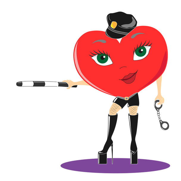 Мультфильм сердце в сексуальный полицейский костюм с дубинкой и наручниками я
 - Вектор,изображение