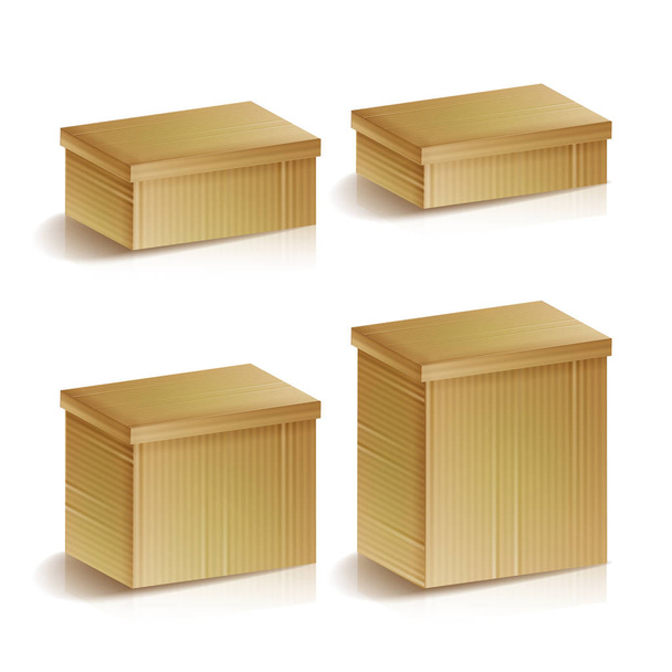 Realistic Cardboard Boxes Set Isolated Vector Illustration. Delivery And Packing Concept. Box Package, Warehouse Parcel, Packaging Cargo. - Vektör, Görsel