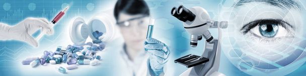 биохимия и фармацевтические исследования, 3D иллюстрация
 - Фото, изображение
