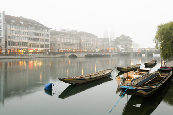 Boats along the river Limmat, Zurich. - Photo, Image