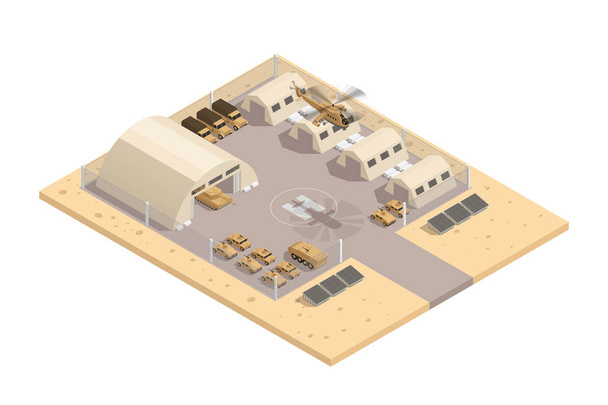 Beige Military Isometric Composition - Vector, Image