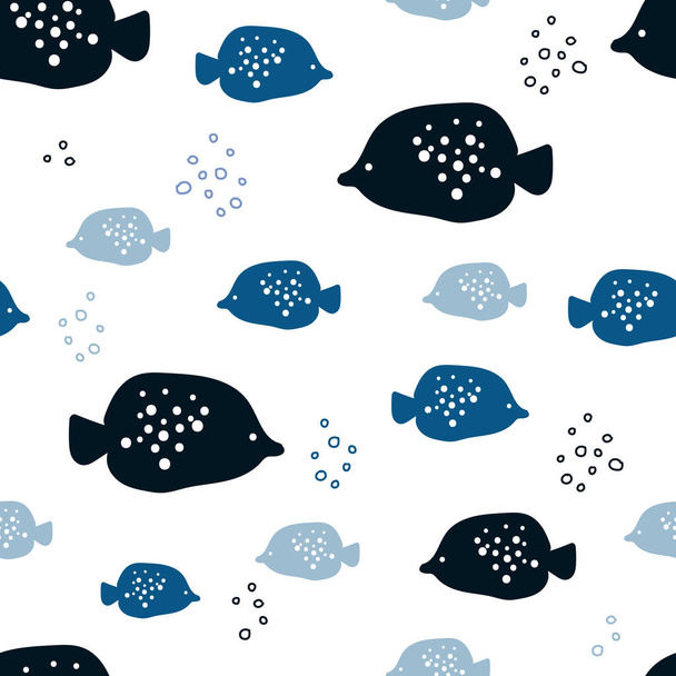 Seamless blue fish pattern. - Διάνυσμα, εικόνα