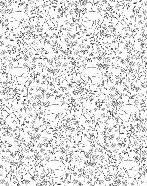 Seamless pattern with branches and foxes. - Vector, afbeelding