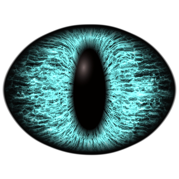 Olho azul estranho de animal felino com íris colorida. Vista detalhada no bulbo ocular isolado do predador
 - Foto, Imagem