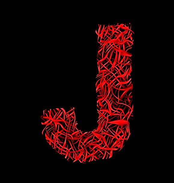 letter J red artistic fiber mesh style isolated on black - Foto, imagen