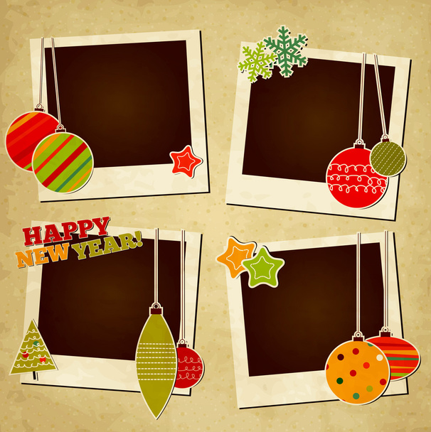 Scrap holiday vintage photo frames for Christmas and New Year - Vector, Image