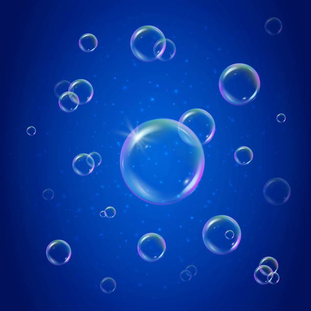 Shampoo foam on blue shiny background - Vector, Imagen
