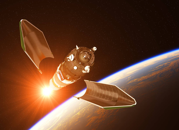 Vypuštění kosmické lodi nákladu na pozadí vycházejícího slunce - Fotografie, Obrázek