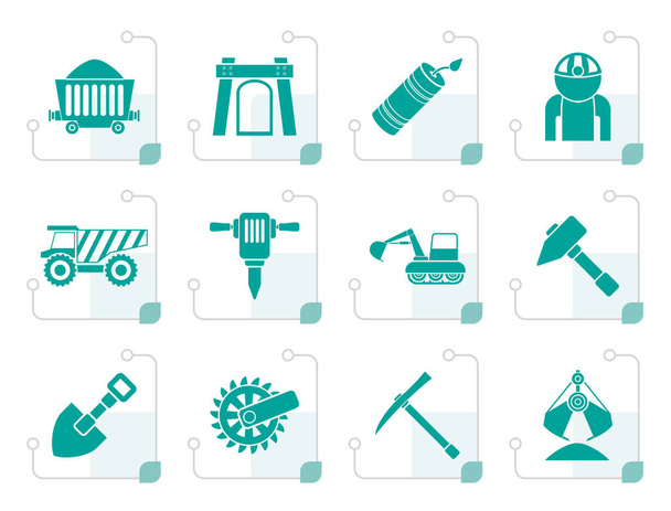 Black Mining and quarrying industry objects and icons  - Vector, Image