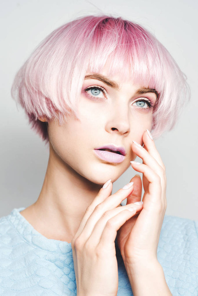 Beautiful girl with pink hair - Фото, зображення
