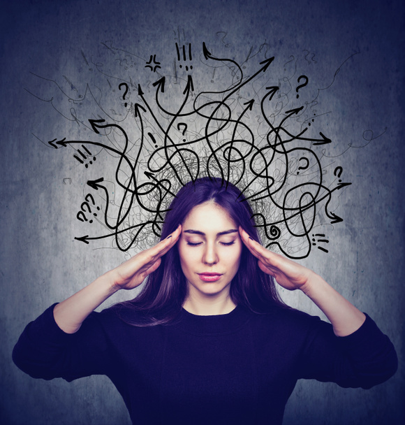 Stressed woman has too many thoughts - Photo, Image