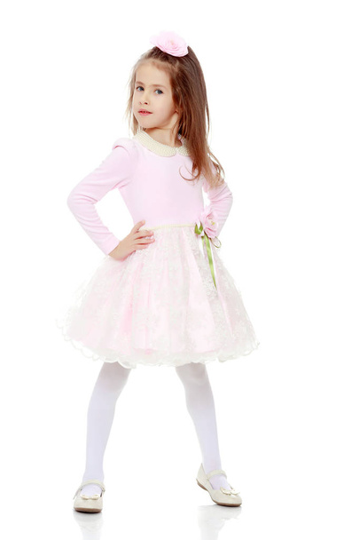 Elegant little girl in a pink dress. - Zdjęcie, obraz