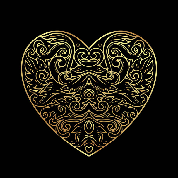 Ornamental Balinese style heart.  Vector Valentine's day ornate  - Vector, Image