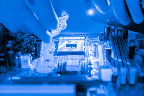  Close up of Electronic Circuits in Technology on Mainboard computer background  (logic board,cpu motherboard,Main board,system board,mobo) - Photo, Image