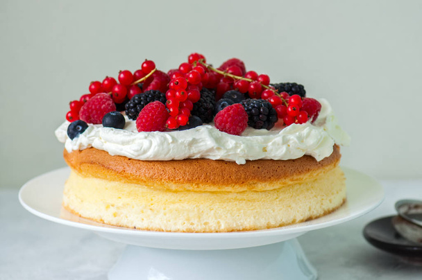 Close up of fluffy Japaniese cheesecake with wipped cream cheese - Fotoğraf, Görsel