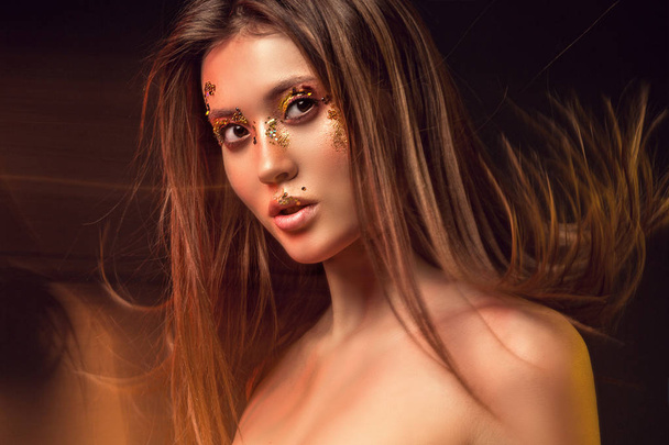 Portrait of a girl, model with beautiful, creative make-up in th - Photo, Image