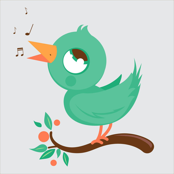 Cute bird on branch singing - Vector, Image