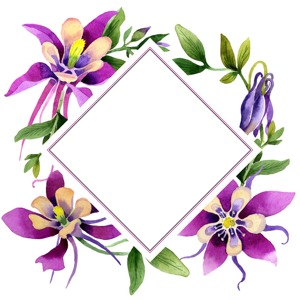 Wildflower orchid flower frame in a watercolor style isolated. - Zdjęcie, obraz