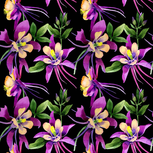 Wildflower orchid flower pattern in a watercolor style isolated. - Fotoğraf, Görsel