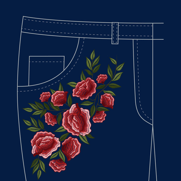 Modèle de broderie florale Jeans Folks
  - Vecteur, image
