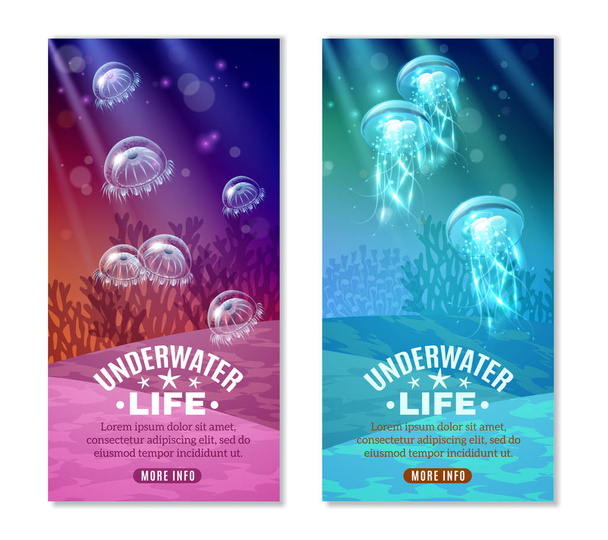Underwater Colorful Banners Set - Vector, Image