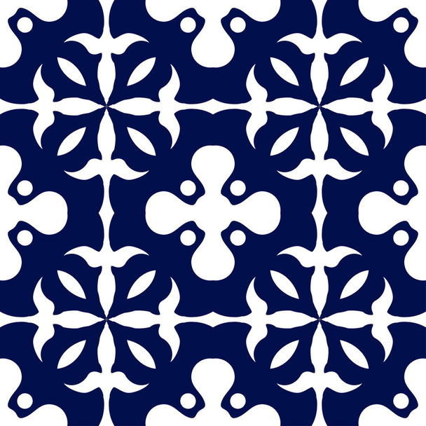 Papel pintado geométrico floral sin costuras. Patrón azul oscuro y blanco, vector. Plantilla para diseño
 - Vector, imagen